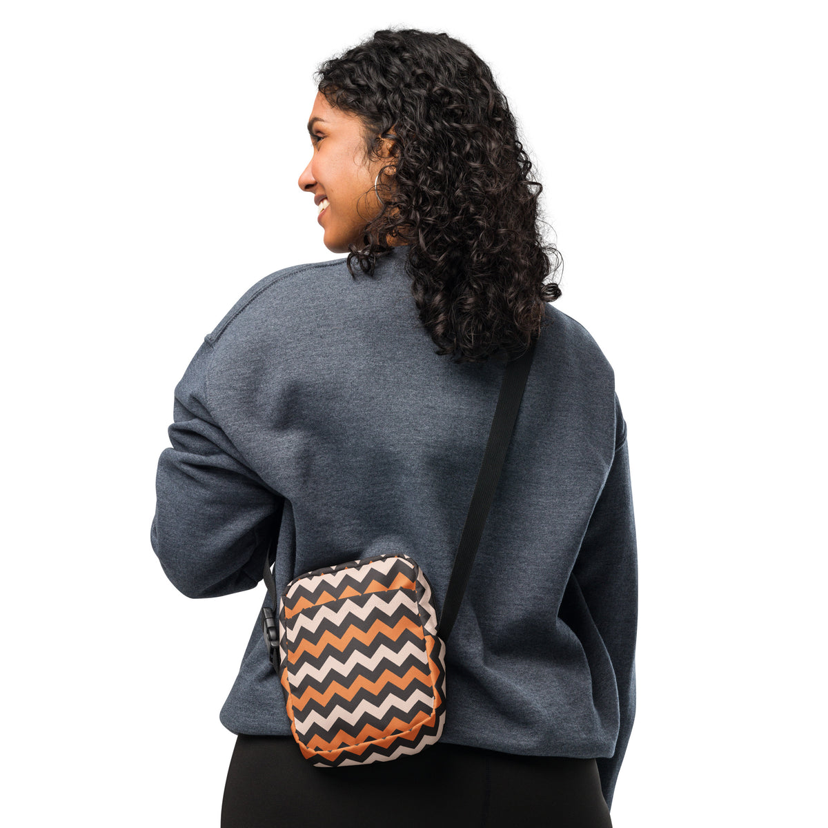 Orange & Cream Chevron Halloween Crossbody Bag – Water Resistant Mini Purse With Adjustable Strap & Pockets