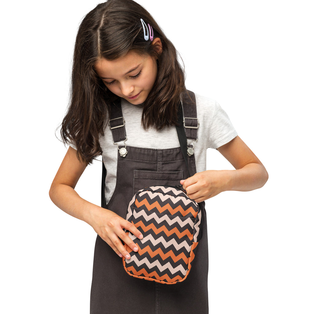 Girls Orange & Cream Chevron Halloween Crossbody Bag – Water Resistant Mini Purse With Adjustable Strap & Pockets
