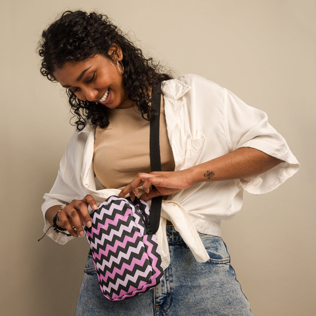 Pink Chevron Crossbody Bag – Water Resistant Mini Purse With Adjustable Strap & Pockets