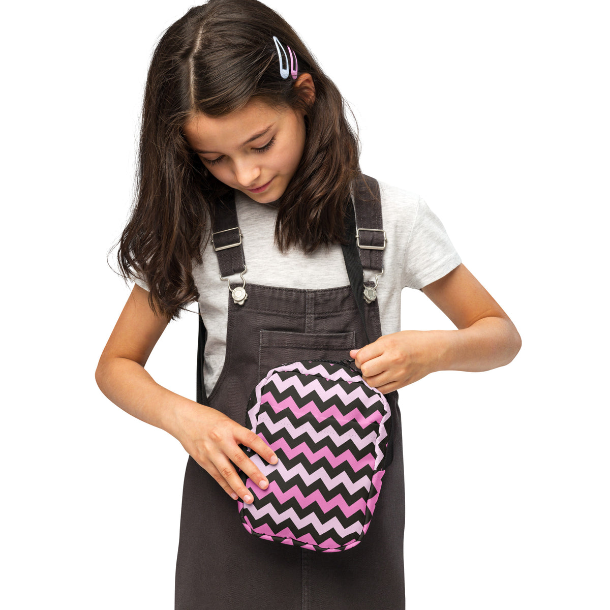 Girls Pink Chevron Crossbody Bag – Water Resistant Mini Purse With Adjustable Strap & Pockets