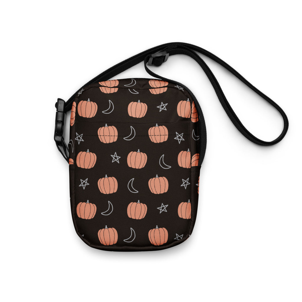 Pumpkin Moon & Stars Crossbody Bag – Water Resistant Mini Purse With Adjustable Strap & Pockets