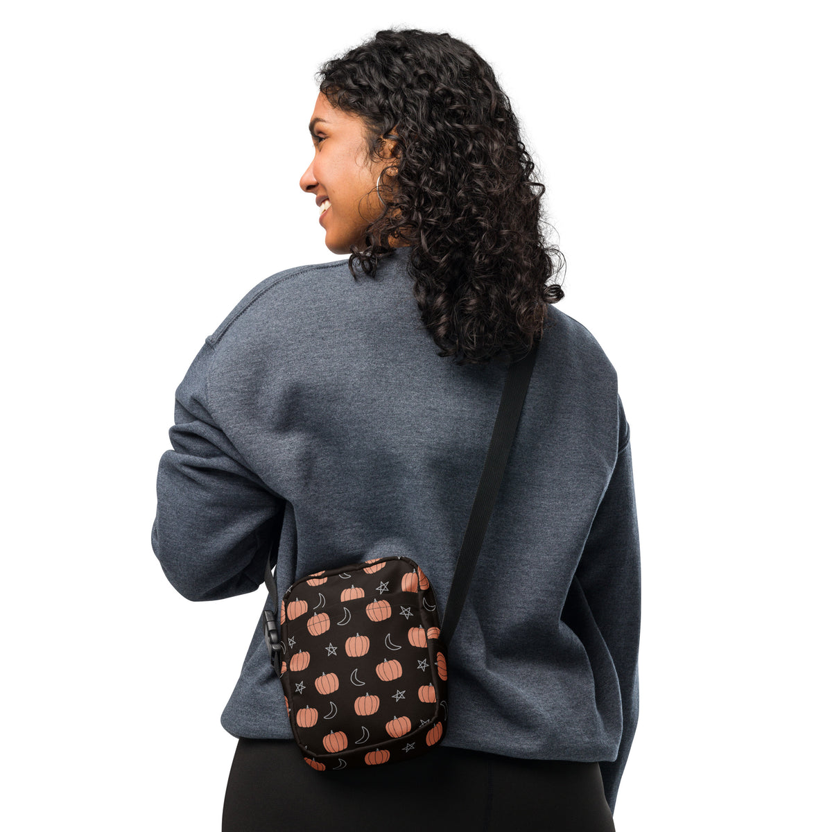 Pumpkin Moon & Stars Crossbody Bag – Water Resistant Mini Purse With Adjustable Strap & Pockets