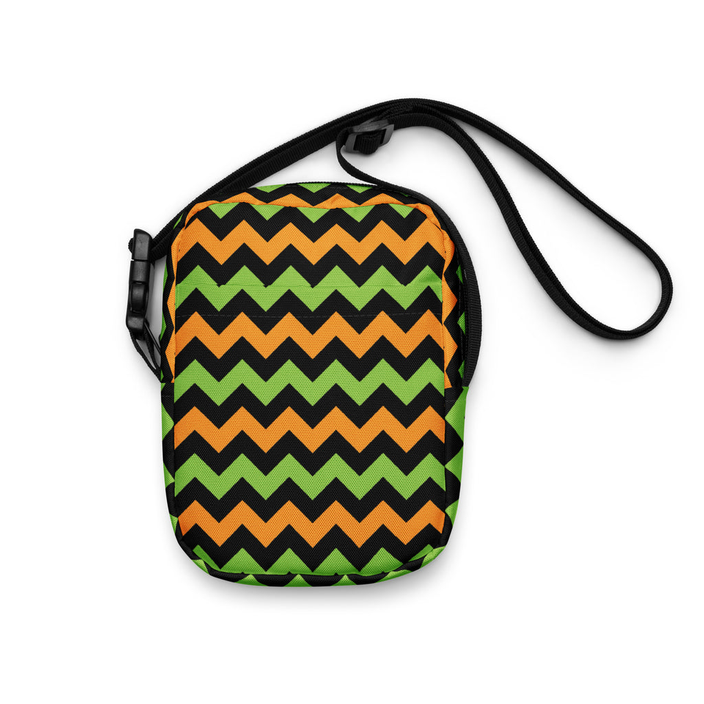 Girls Orange & Green Chevron Halloween Crossbody Bag – Water Resistant Mini Purse With Adjustable Strap & Pockets