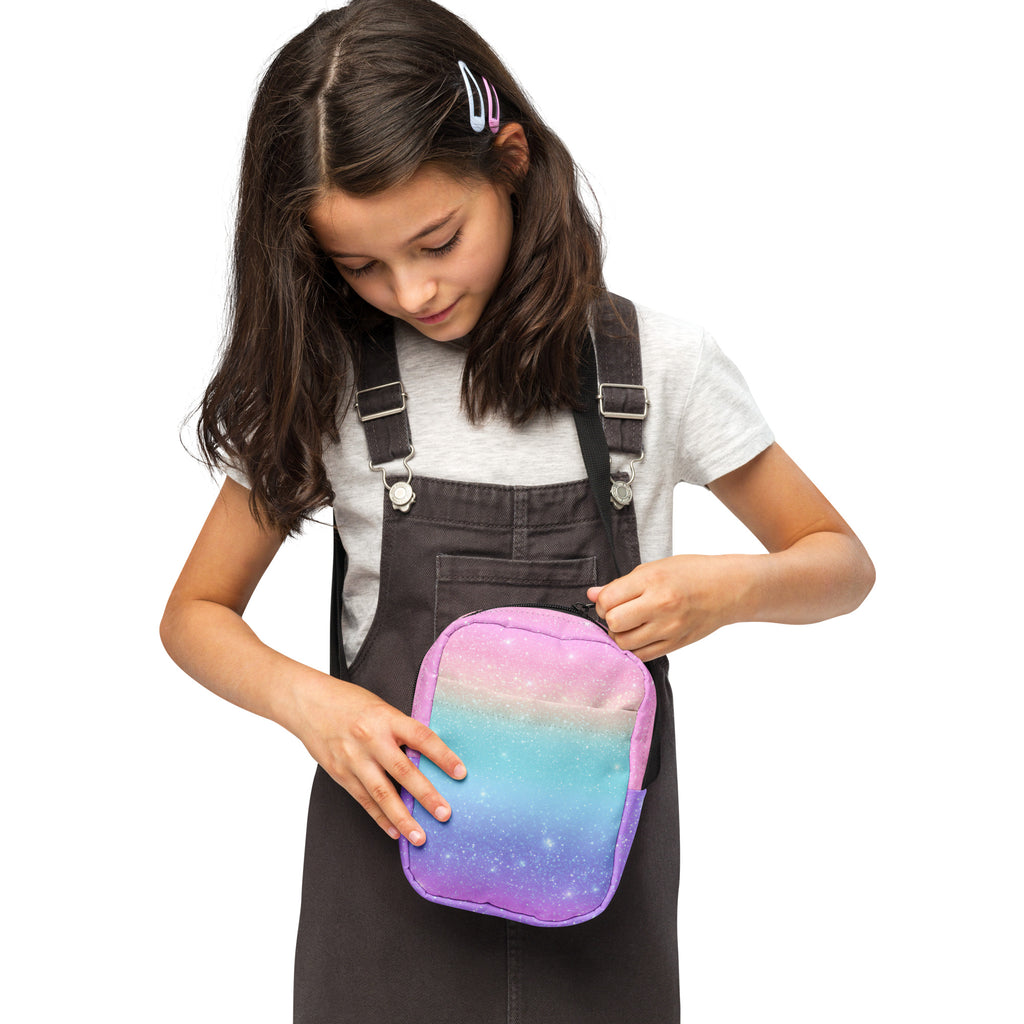 Girls Faux Sparkle Effect Crossbody Bag – Water Resistant Mini Purse With Adjustable Strap & Pockets