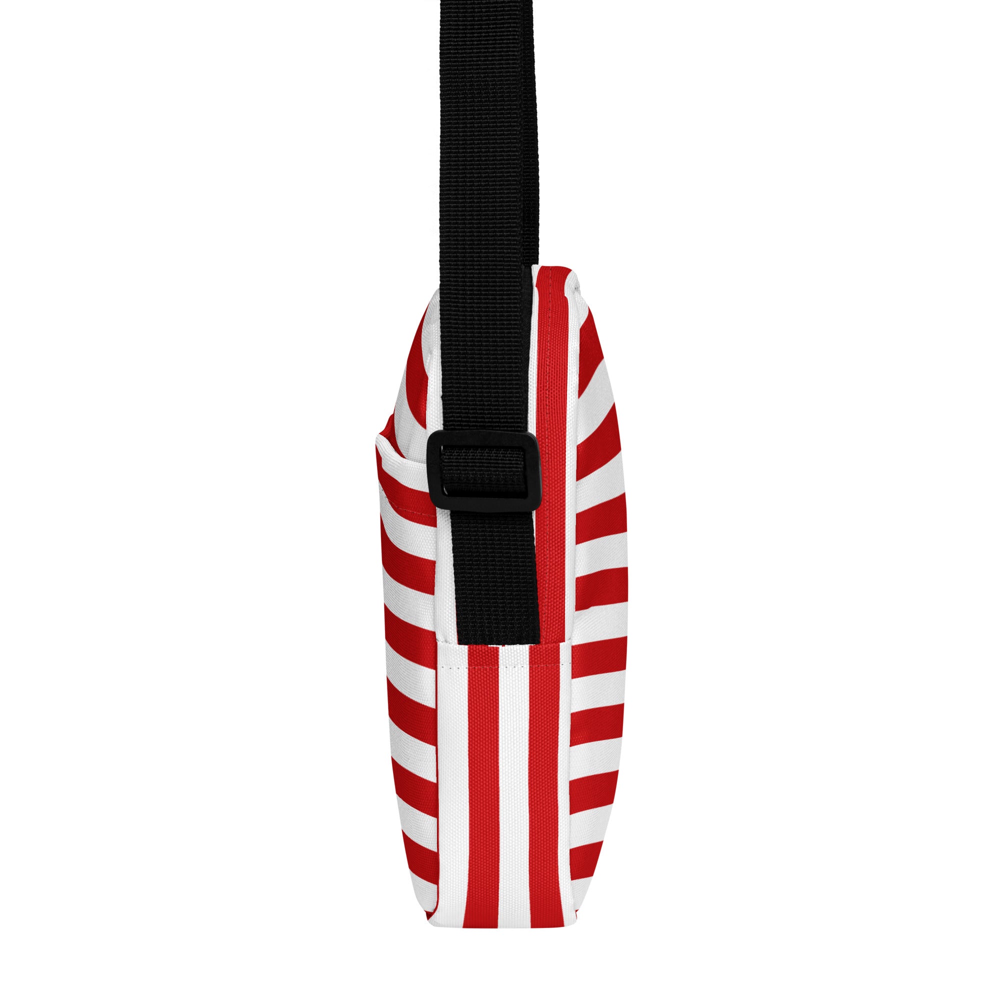 Girls red and white stripes crossbody purse with red and white stripes and black adjustable strap for easy wear