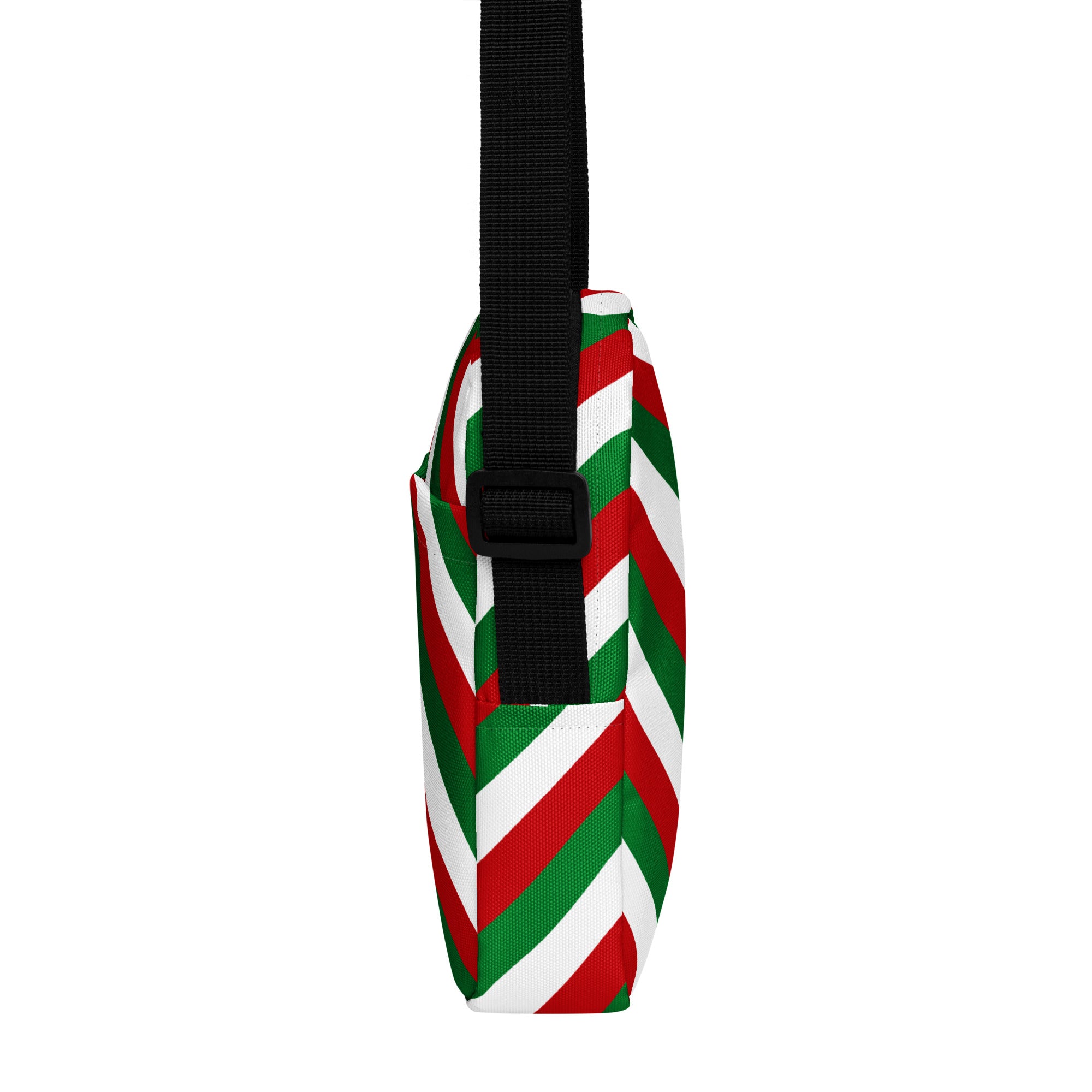 Girls red green and white chevron crossbody purse with black adjustable strap perfect for festive occasions