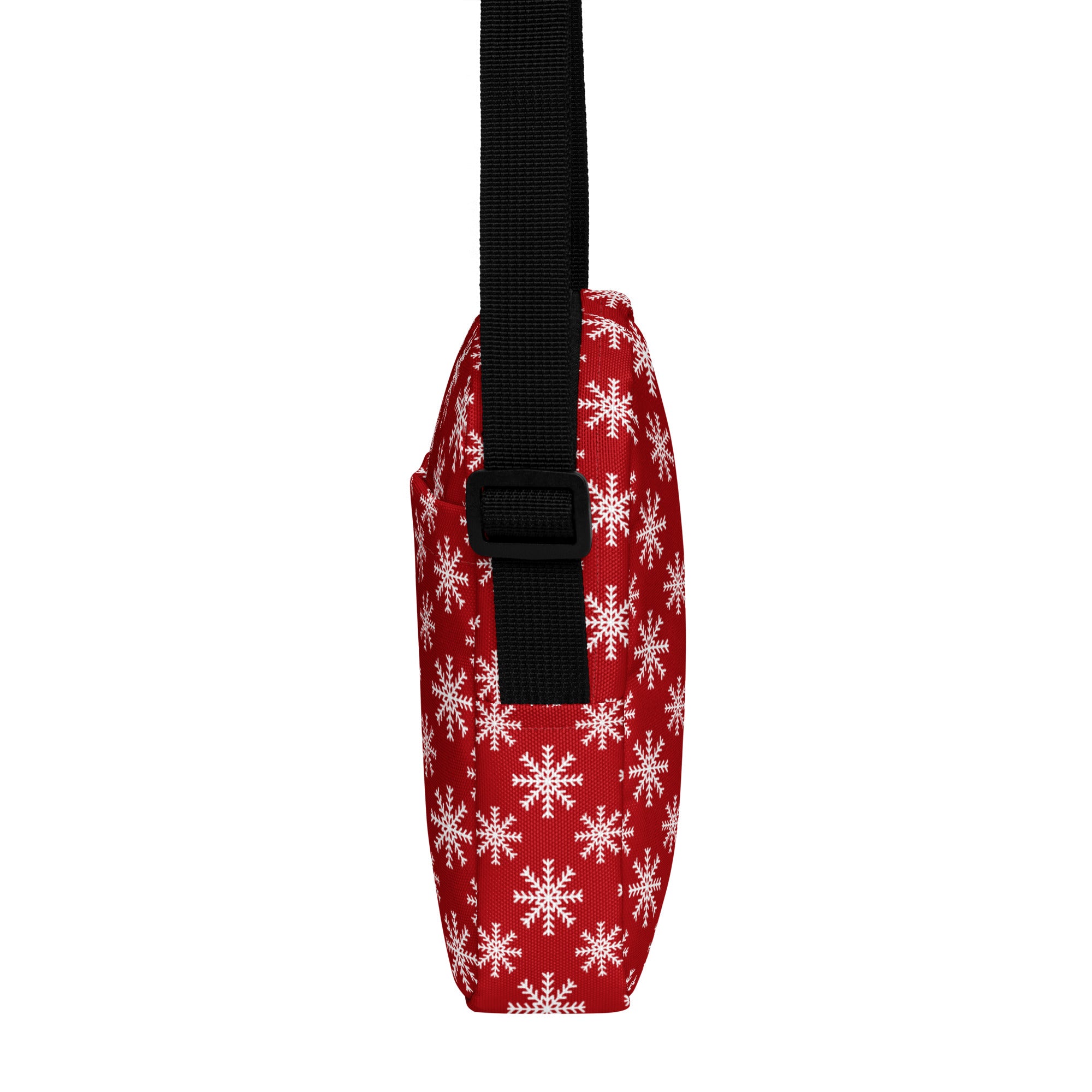 Red snowflake Christmas women’s crossbody purse red with white snowflake pattern and black adjustable strap