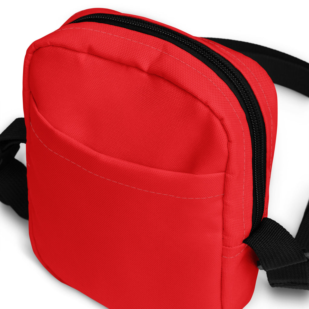 Girls red crossbody purse made of canvas with black zipper and straps perfect for casual outings