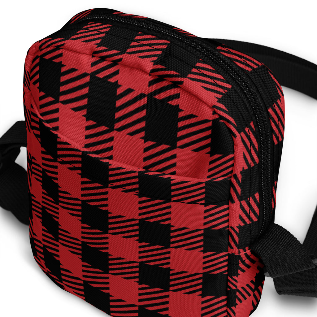 Girls red plaid Christmas crossbody purse with red and black plaid pattern and zipper closure for secure storage