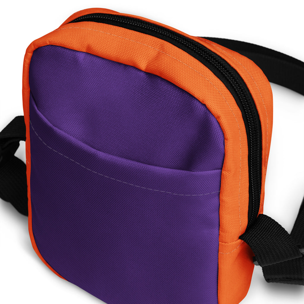 Purple & Orange Halloween Crossbody Bag – Water Resistant Mini Purse With Adjustable Strap & Pockets