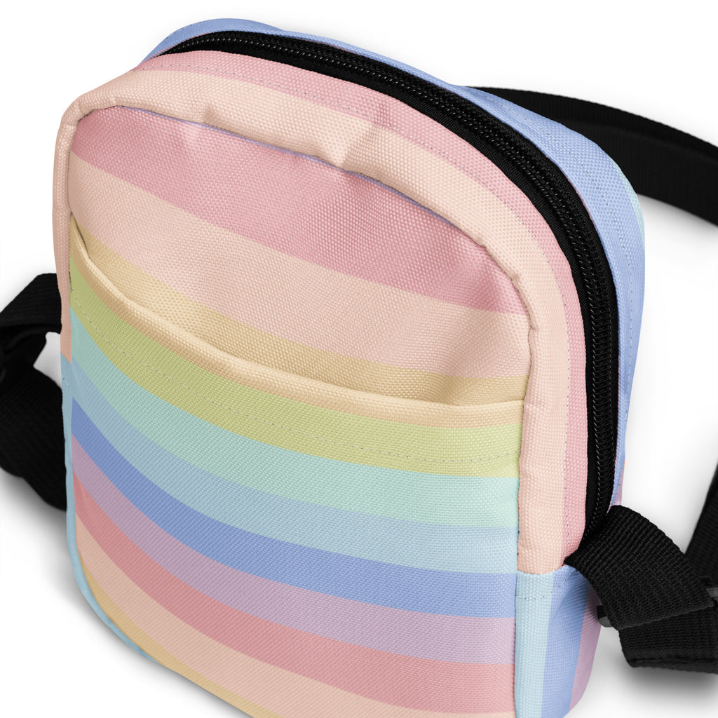 Pastel Rainbow Stripes Crossbody Bag – Water Resistant Mini Purse With Adjustable Strap & Pockets