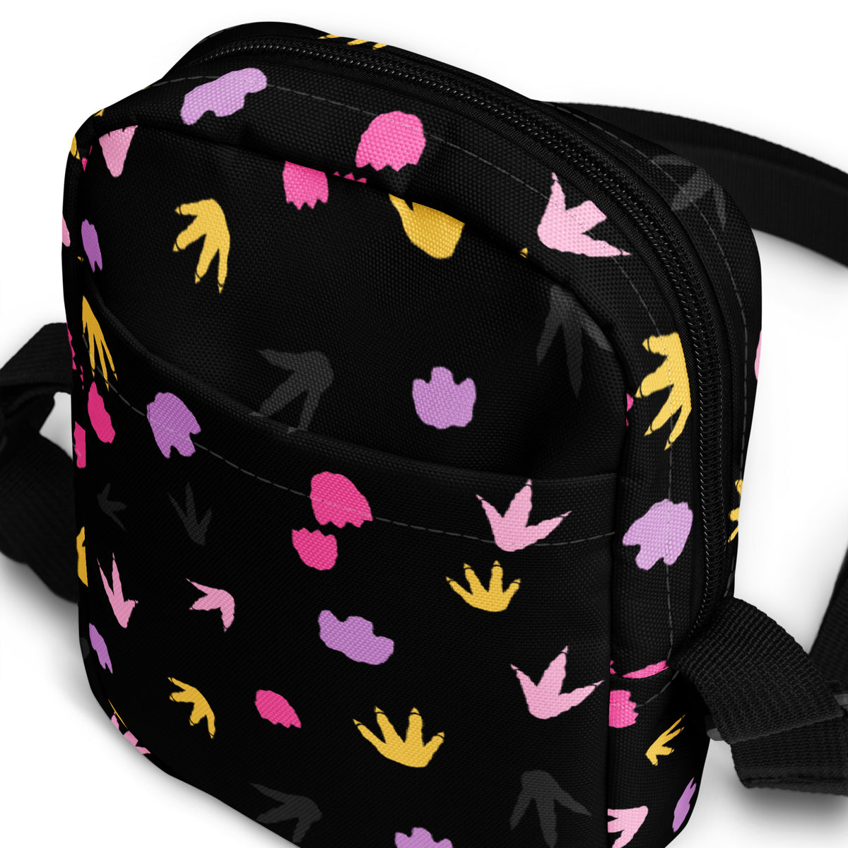 Girls Colorful Dinosaur Footprints Crossbody Bag – Water Resistant Mini Purse With Adjustable Strap & Pockets