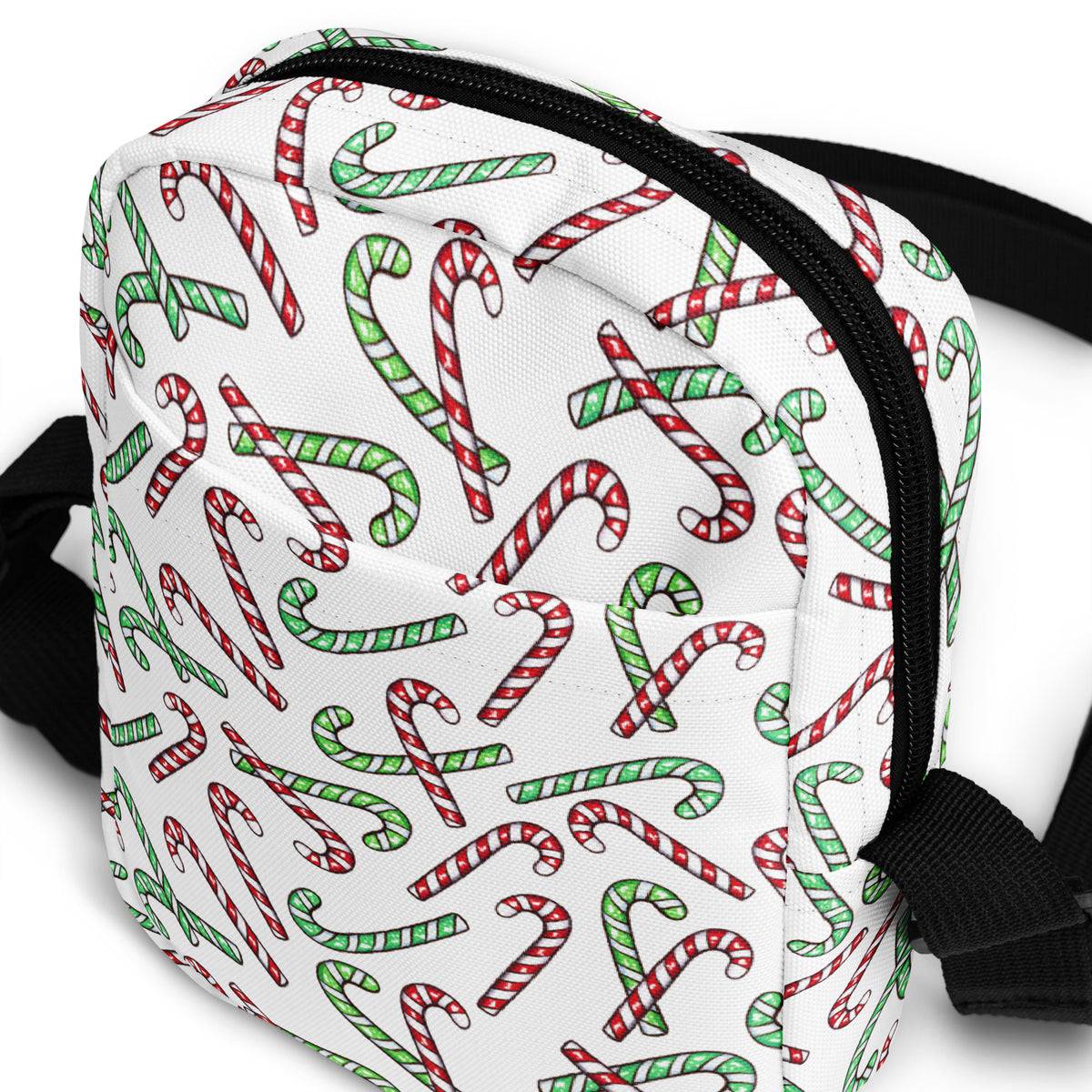 Girls Red & Green Candy Cane Christmas Crossbody Bag – Water Resistant Mini Purse With Adjustable Strap & Pockets