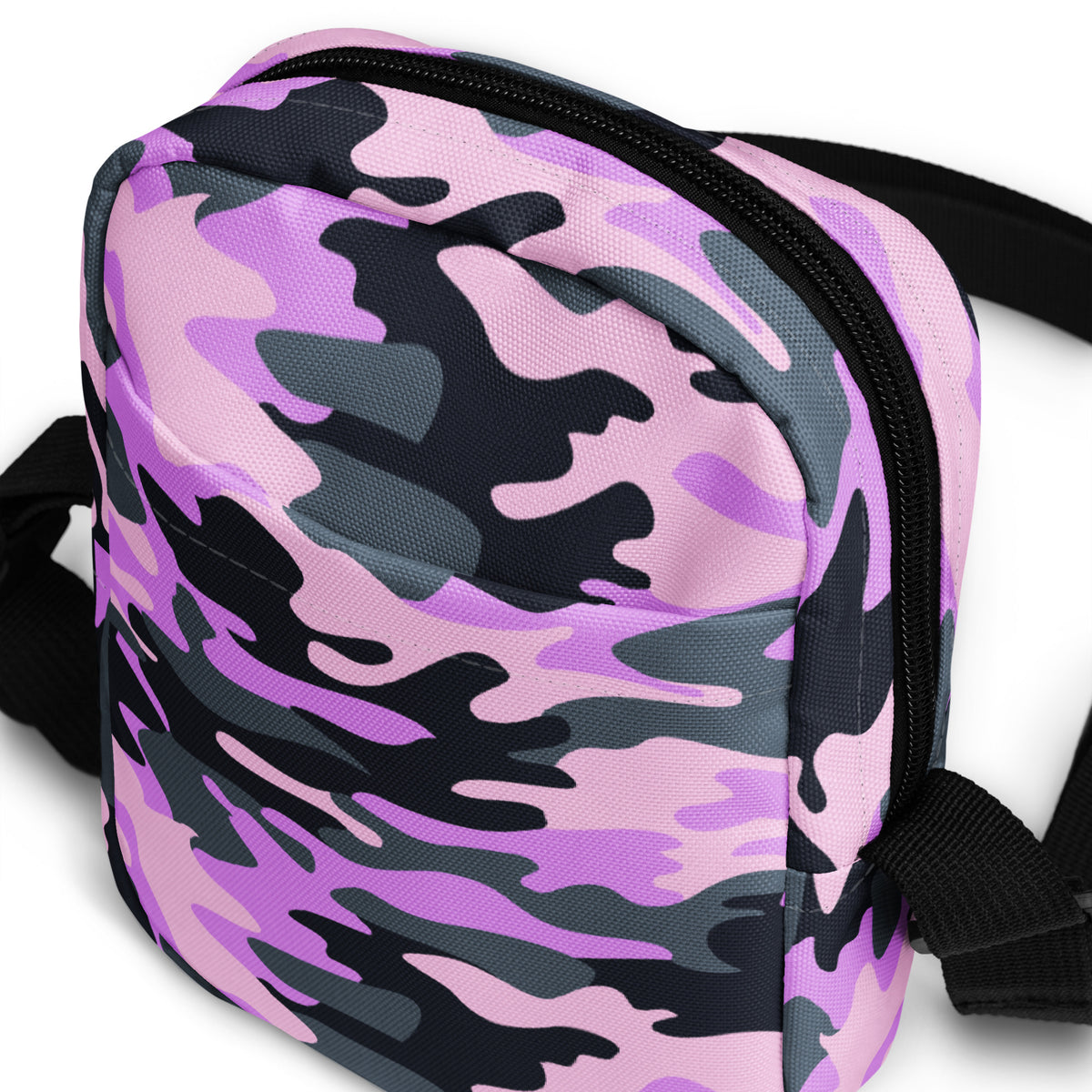 Purple Camouflage Crossbody Bag – Water Resistant Mini Purse With Adjustable Strap & Pockets