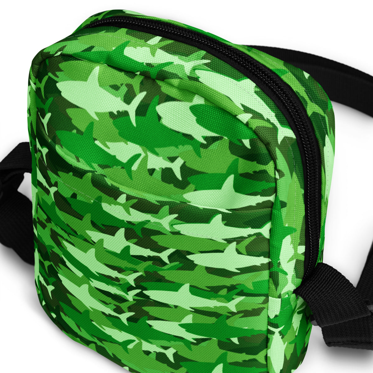Green Shark Camouflage Crossbody Bag – Water Resistant Mini Purse With Adjustable Strap & Pockets