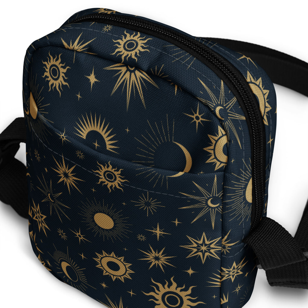 Celestial Sun & Moon Crossbody Bag – Water Resistant Mini Purse With Adjustable Strap & Pockets