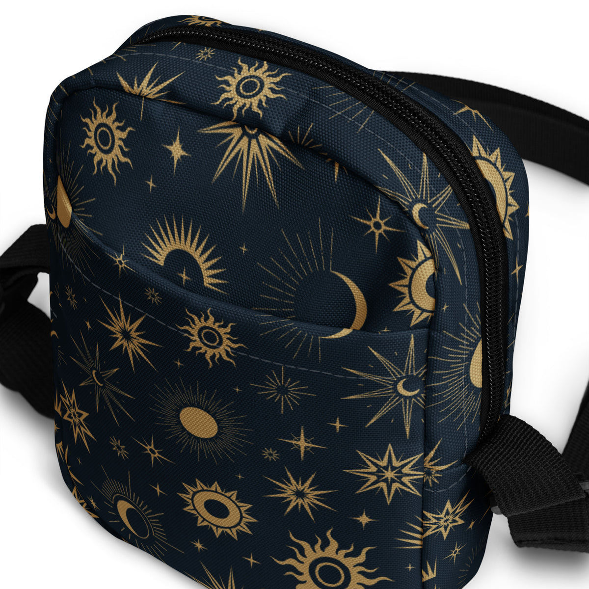 Celestial Sun & Moon Crossbody Bag – Water Resistant Mini Purse With Adjustable Strap & Pockets