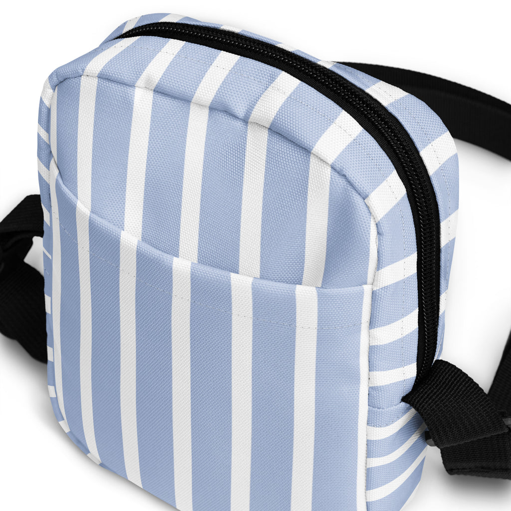 Light Blue Striped Crossbody Bag – Water Resistant Mini Purse With Adjustable Strap & Pockets