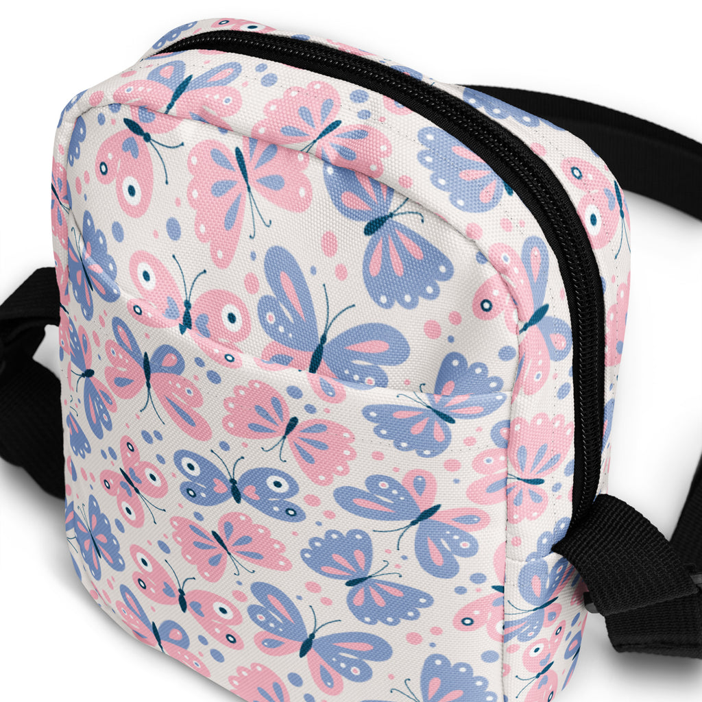 Pink & Purple Butterfly Crossbody Bag – Water Resistant Mini Purse With Adjustable Strap & Pockets