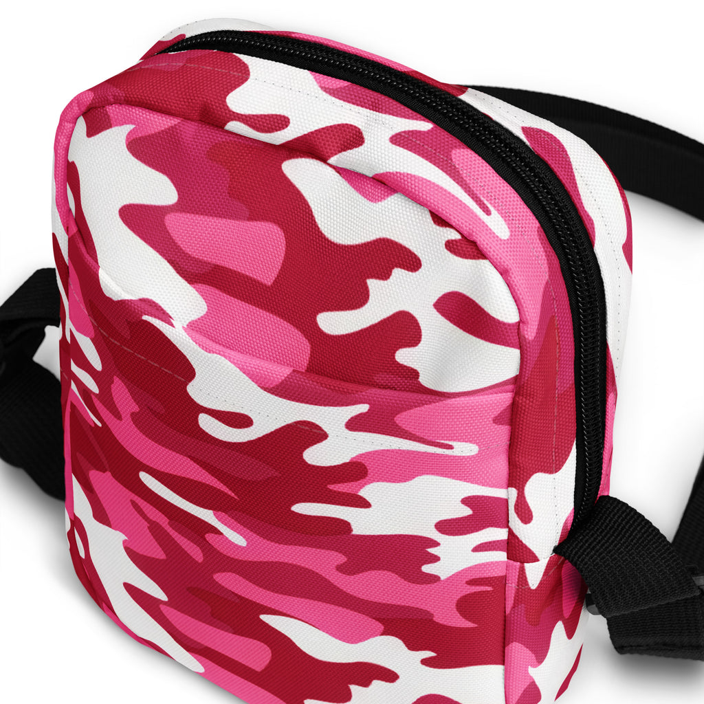Bright Pink Camouflage Crossbody Bag – Water Resistant Mini Purse With Adjustable Strap & Pockets