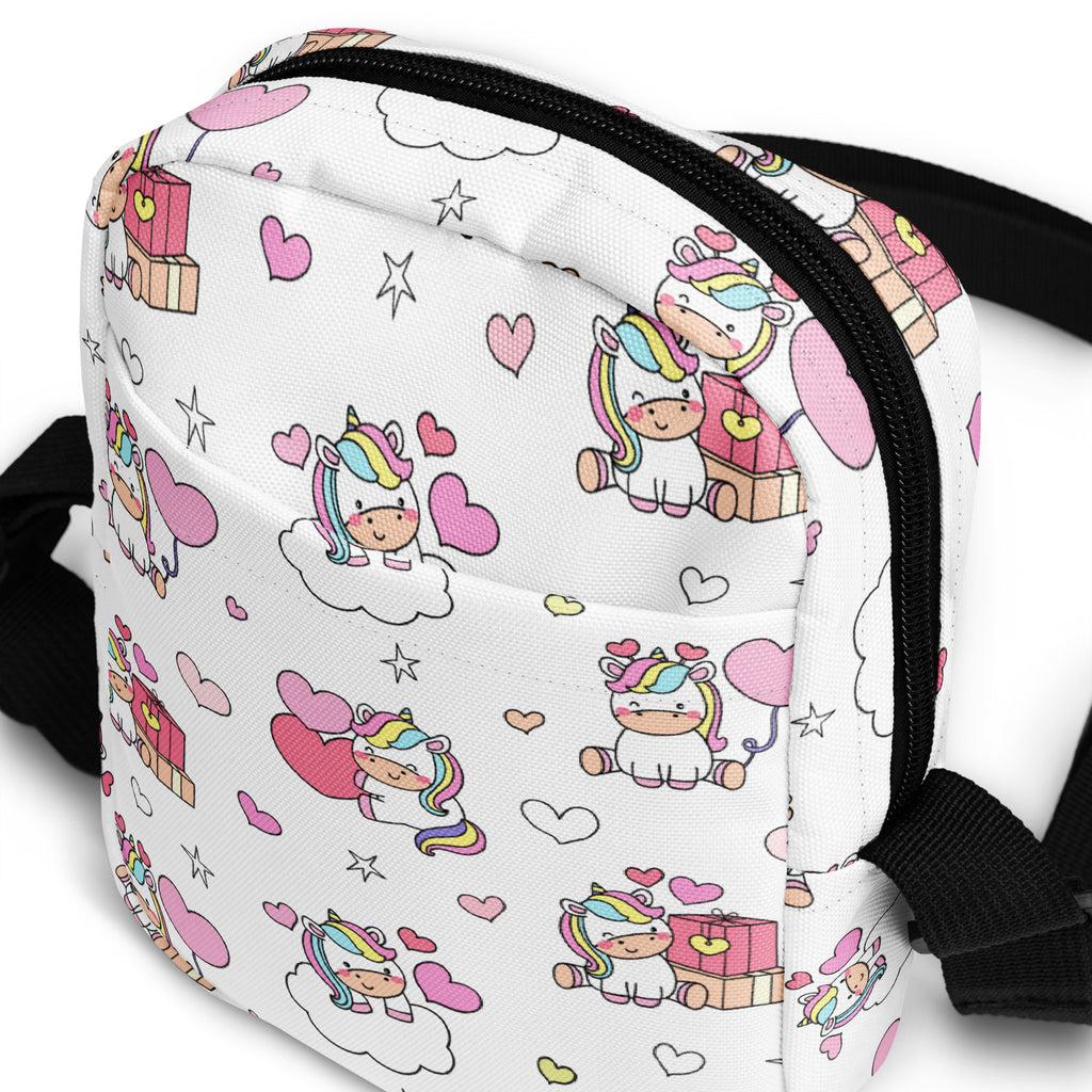 Girls Unicorn Hearts Crossbody Bag – Water Resistant Mini Purse With Adjustable Strap & Pockets