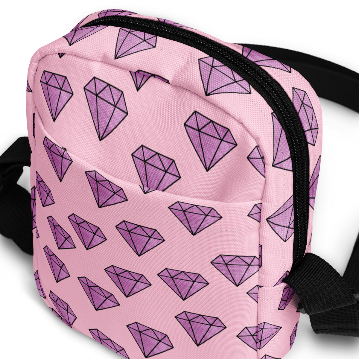 Purple Diamonds Crossbody Bag – Water Resistant Mini Purse With Adjustable Strap & Pockets