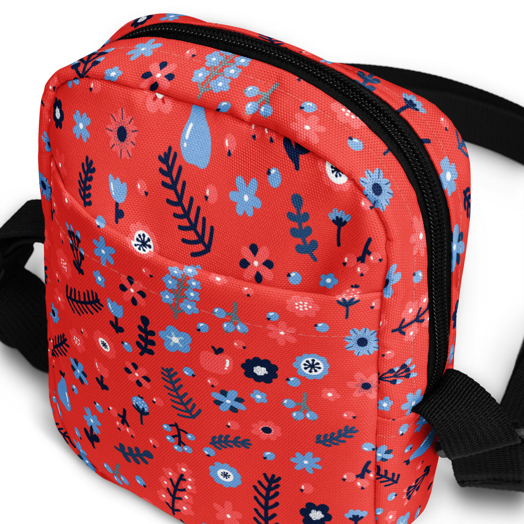 Red Floral Crossbody Bag – Water Resistant Mini Purse With Adjustable Strap & Pockets