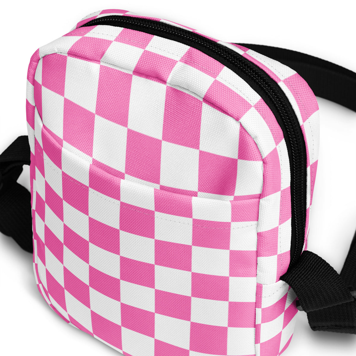 Pink Checkered Crossbody Bag – Water Resistant Mini Purse With Adjustable Strap & Pockets