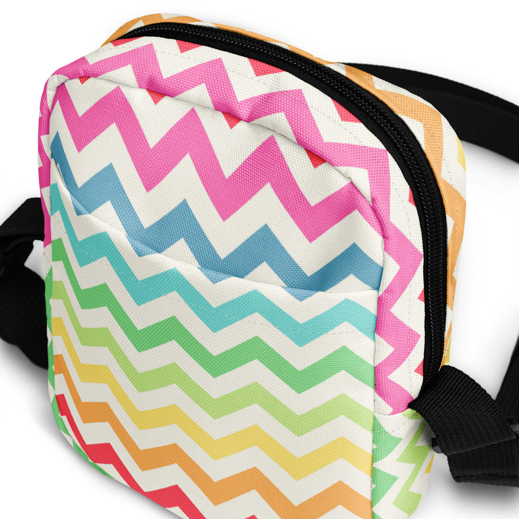 Rainbow Chevron Crossbody Bag – Water Resistant Mini Purse With Adjustable Strap & Pockets