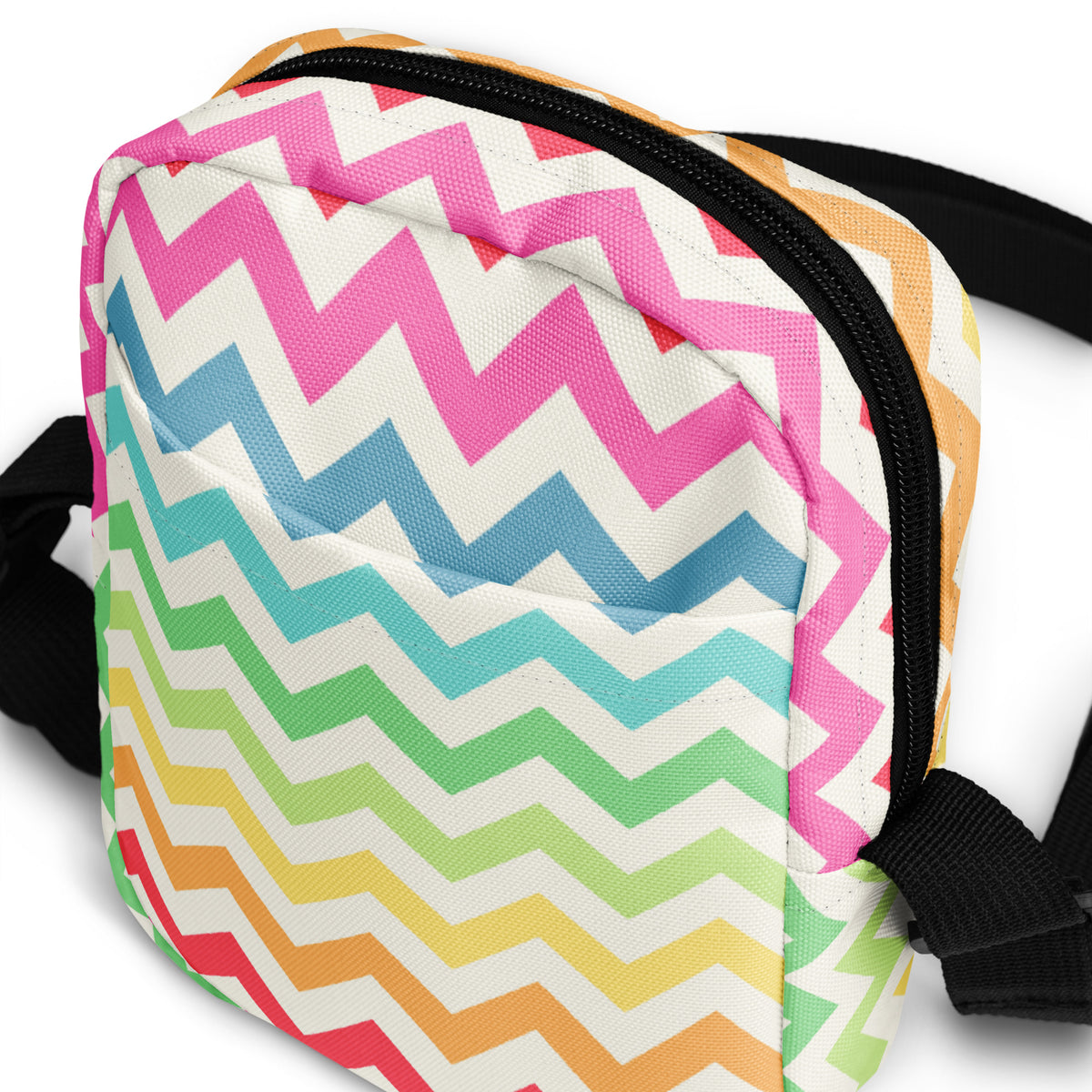 Rainbow Chevron Crossbody Bag – Water Resistant Mini Purse With Adjustable Strap & Pockets