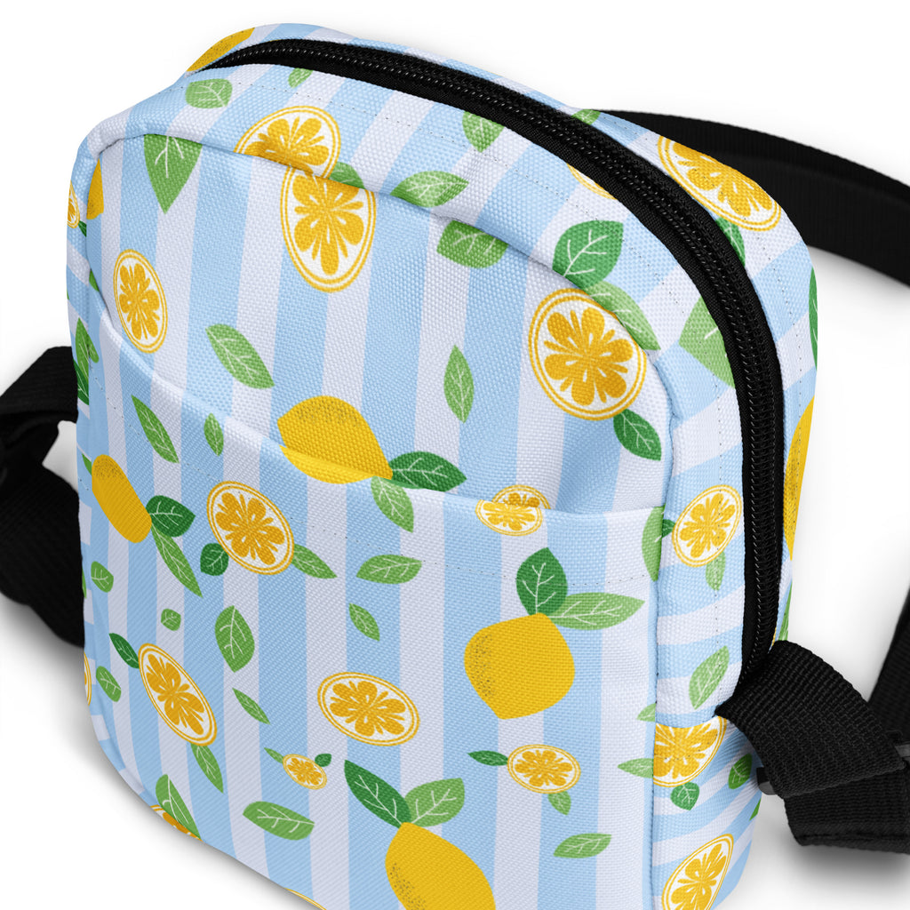 Girls Lemon Stripe Crossbody Bag – Water Resistant Mini Purse With Adjustable Strap & Pockets