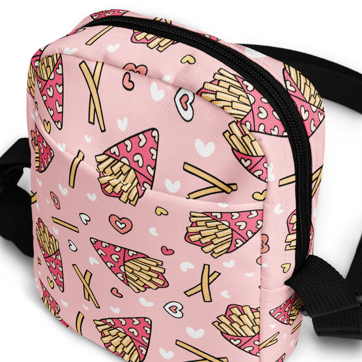Pink French Fries Crossbody Bag – Water Resistant Mini Purse With Adjustable Strap & Pockets