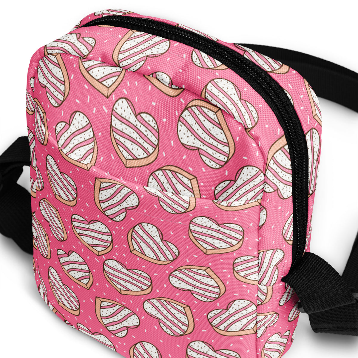 Pink Heart Cookies Crossbody Bag – Water Resistant Mini Purse With Adjustable Strap & Pockets