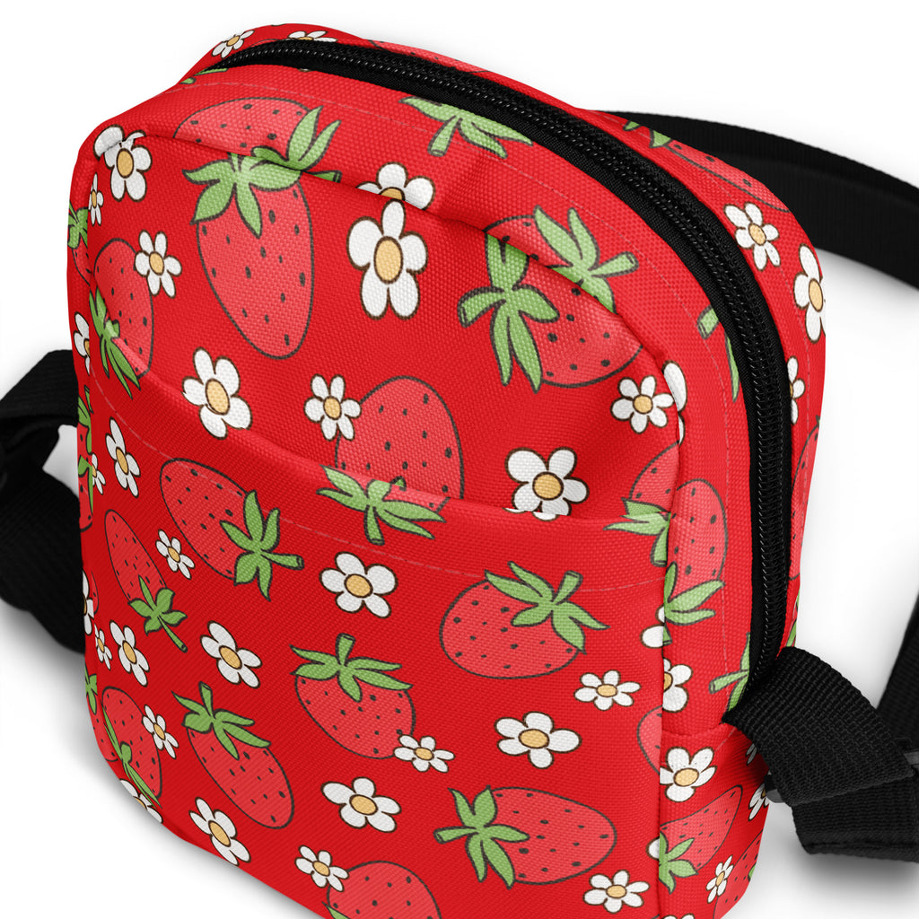 Floral Strawberry Crossbody Bag – Water Resistant Mini Purse With Adjustable Strap & Pockets
