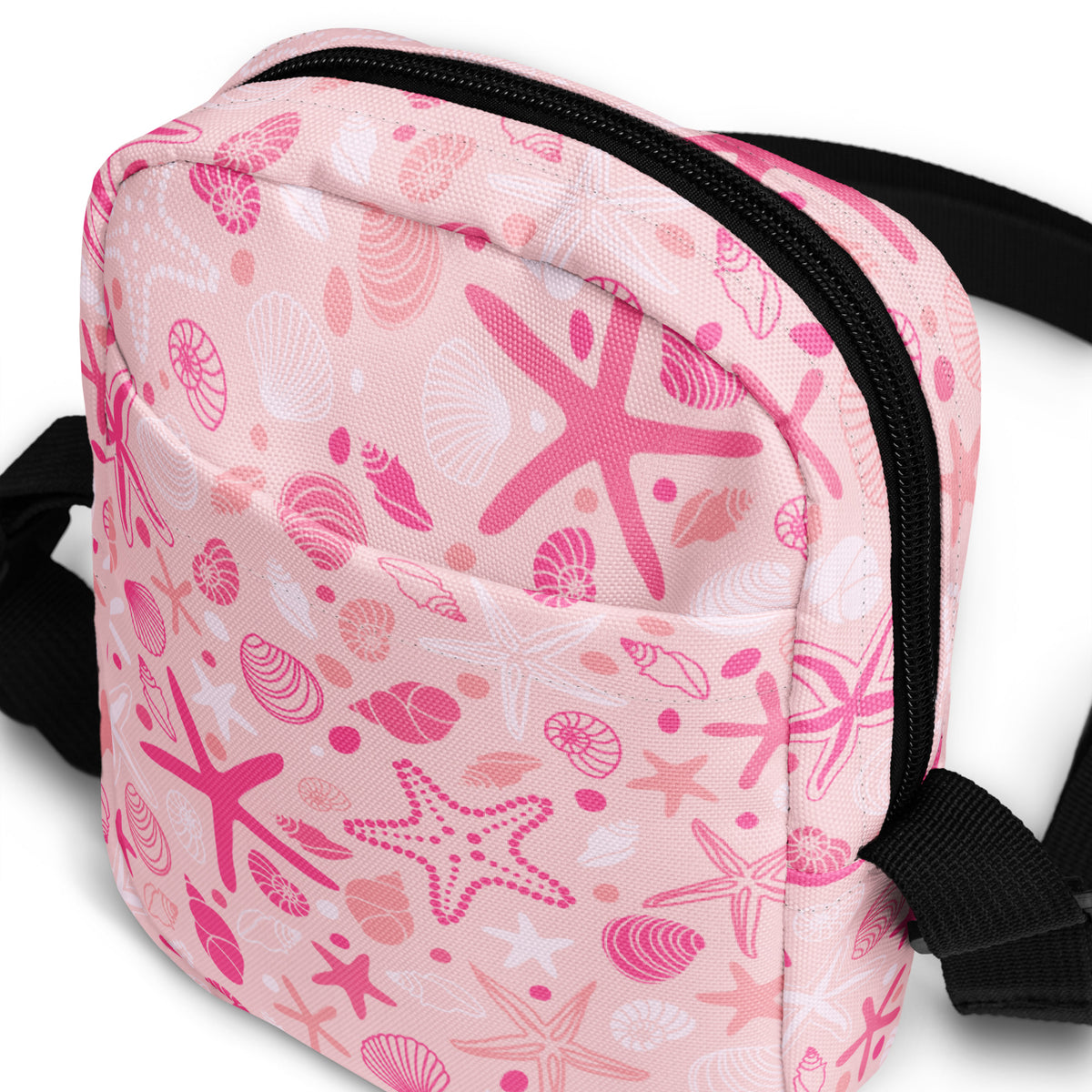 Pink Starfish & Shells Crossbody Bag – Water Resistant Mini Purse With Adjustable Strap & Pockets