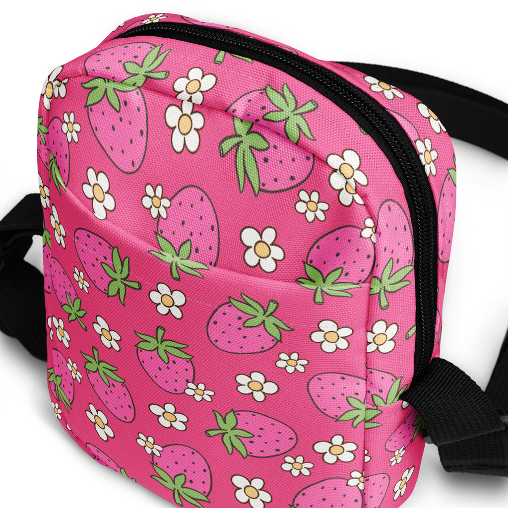 Pink Strawberry Crossbody Bag – Water Resistant Mini Purse With Adjustable Strap & Pockets