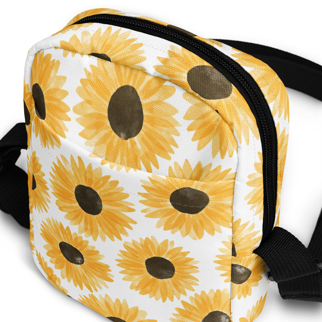 Watercolor Sunflower Crossbody Bag – Water Resistant Mini Purse With Adjustable Strap & Pockets