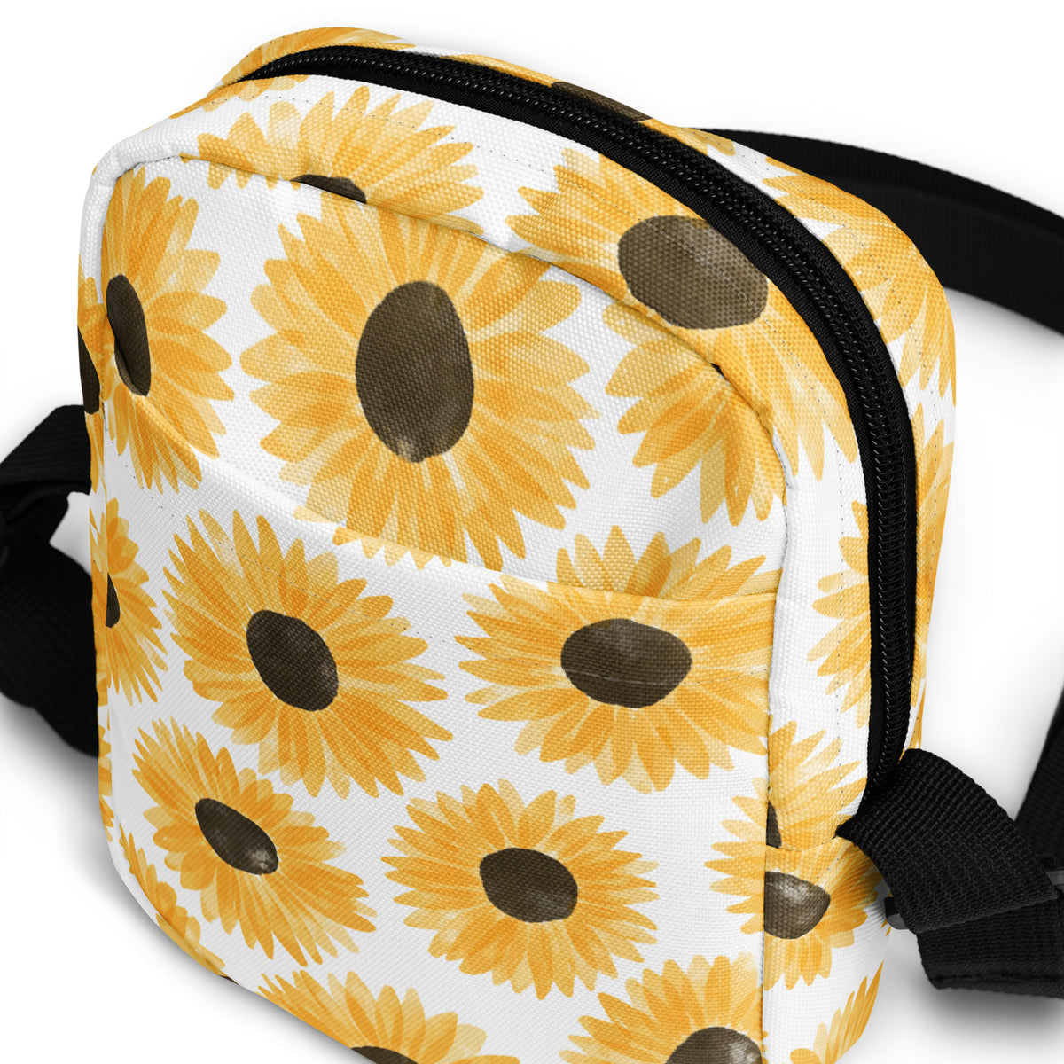 Watercolor Sunflower Crossbody Bag – Water Resistant Mini Purse With Adjustable Strap & Pockets