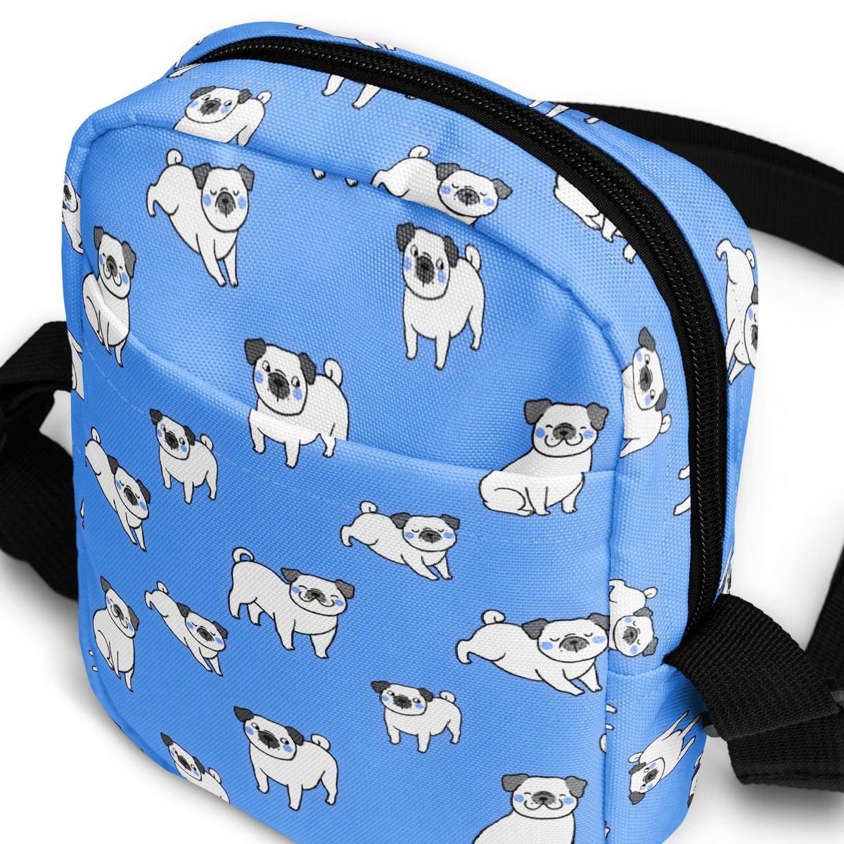 Blue Pug Crossbody Bag – Water Resistant Mini Purse With Adjustable Strap & Pockets