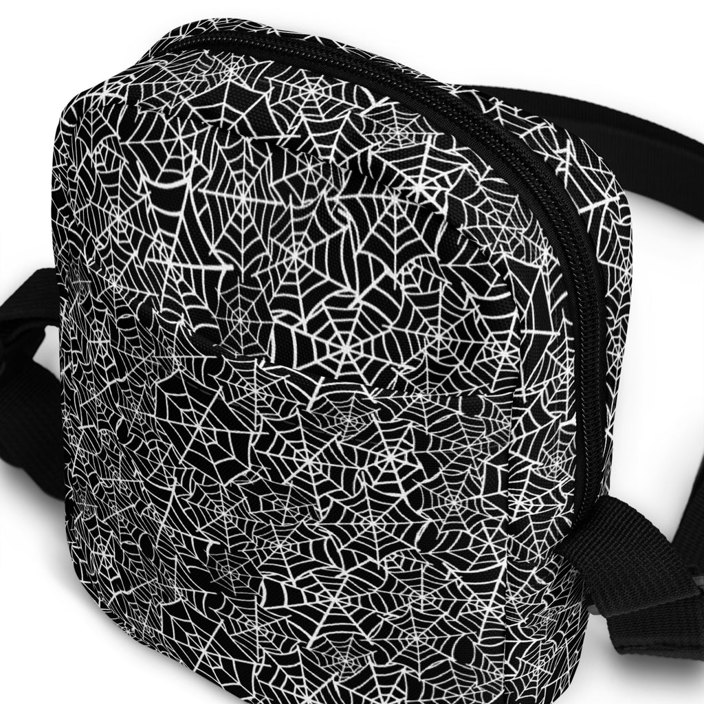 Black Spiderweb Crossbody Bag – Water Resistant Mini Purse With Adjustable Strap & Pockets