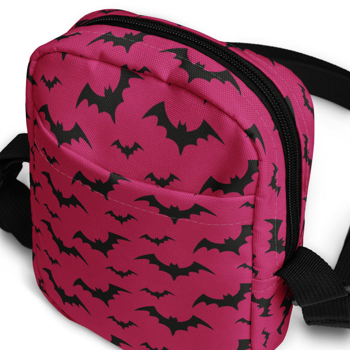 Girls Pink Bats Halloween Crossbody Bag – Water Resistant Mini Purse With Adjustable Strap & Pockets