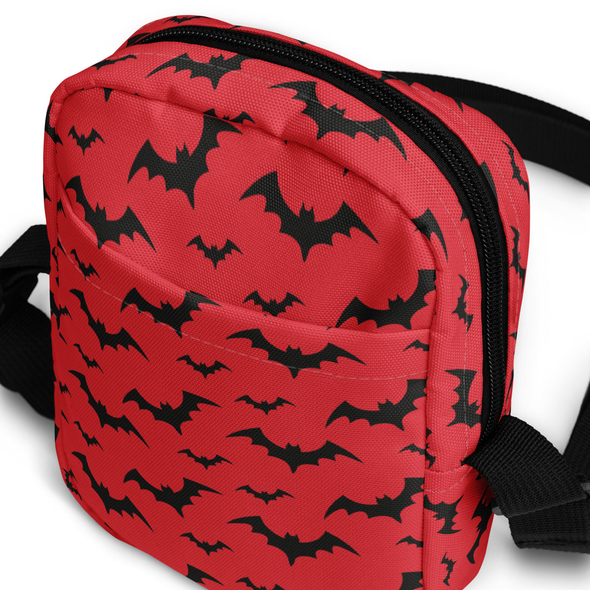 Red Bats Halloween Crossbody Bag – Water Resistant Mini Purse With Adjustable Strap & Pockets