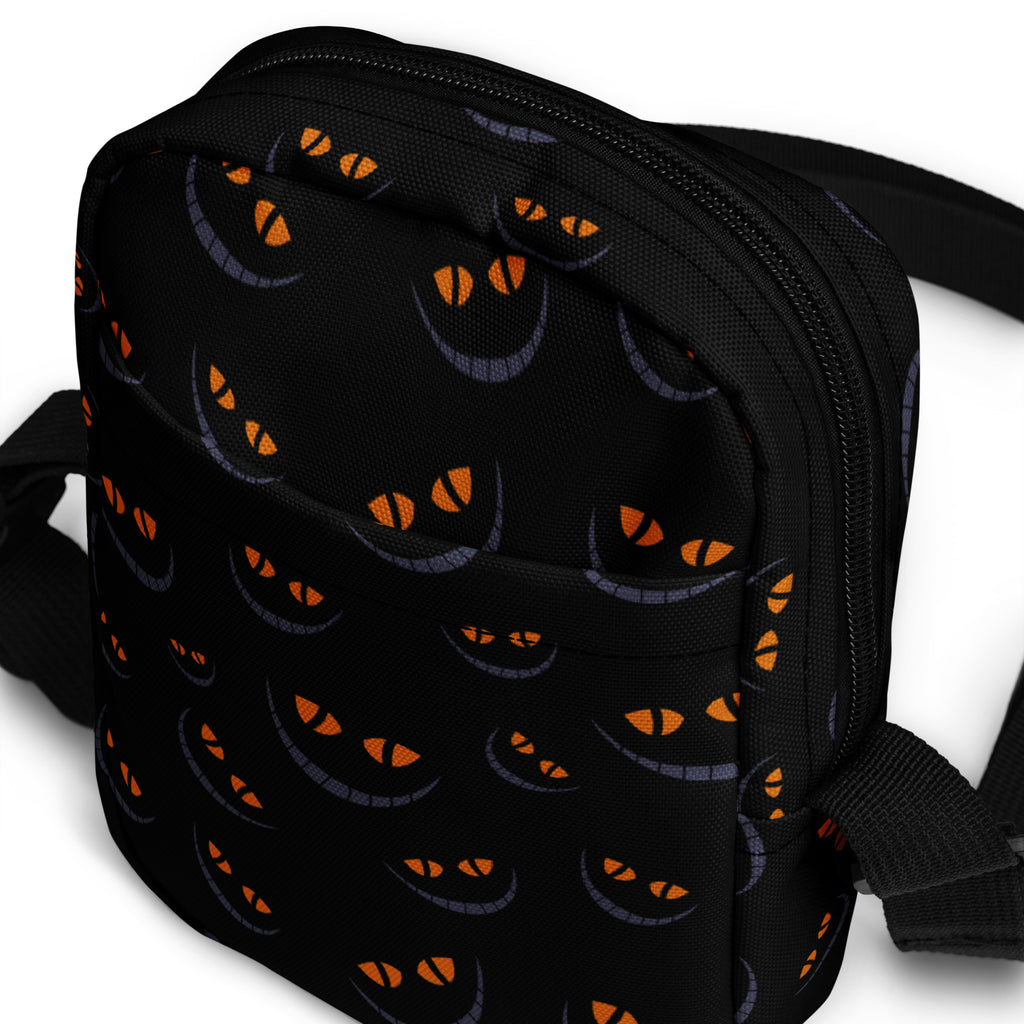 Spooky Black Cat Halloween Crossbody Bag – Water Resistant Mini Purse With Adjustable Strap & Pockets
