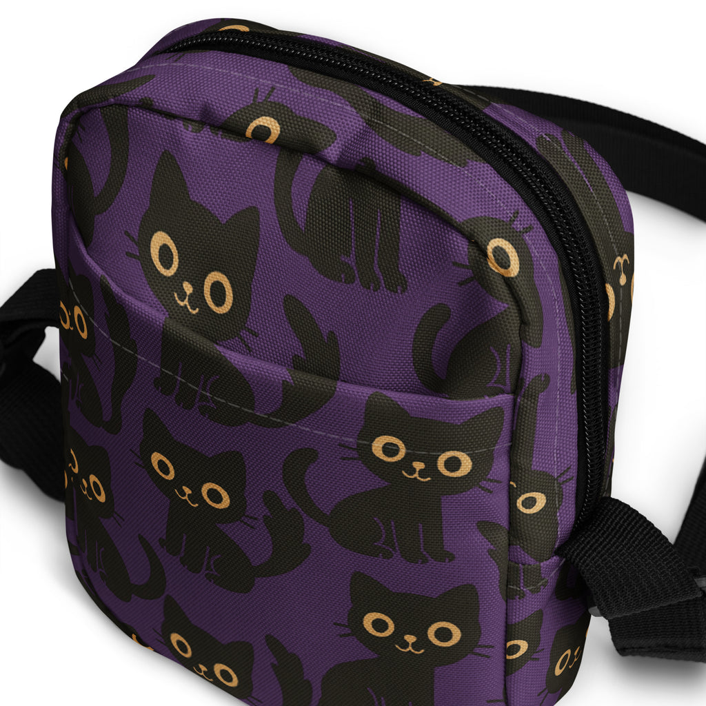Cute Black Cat Halloween Crossbody Bag – Water Resistant Mini Purse With Adjustable Strap & Pockets