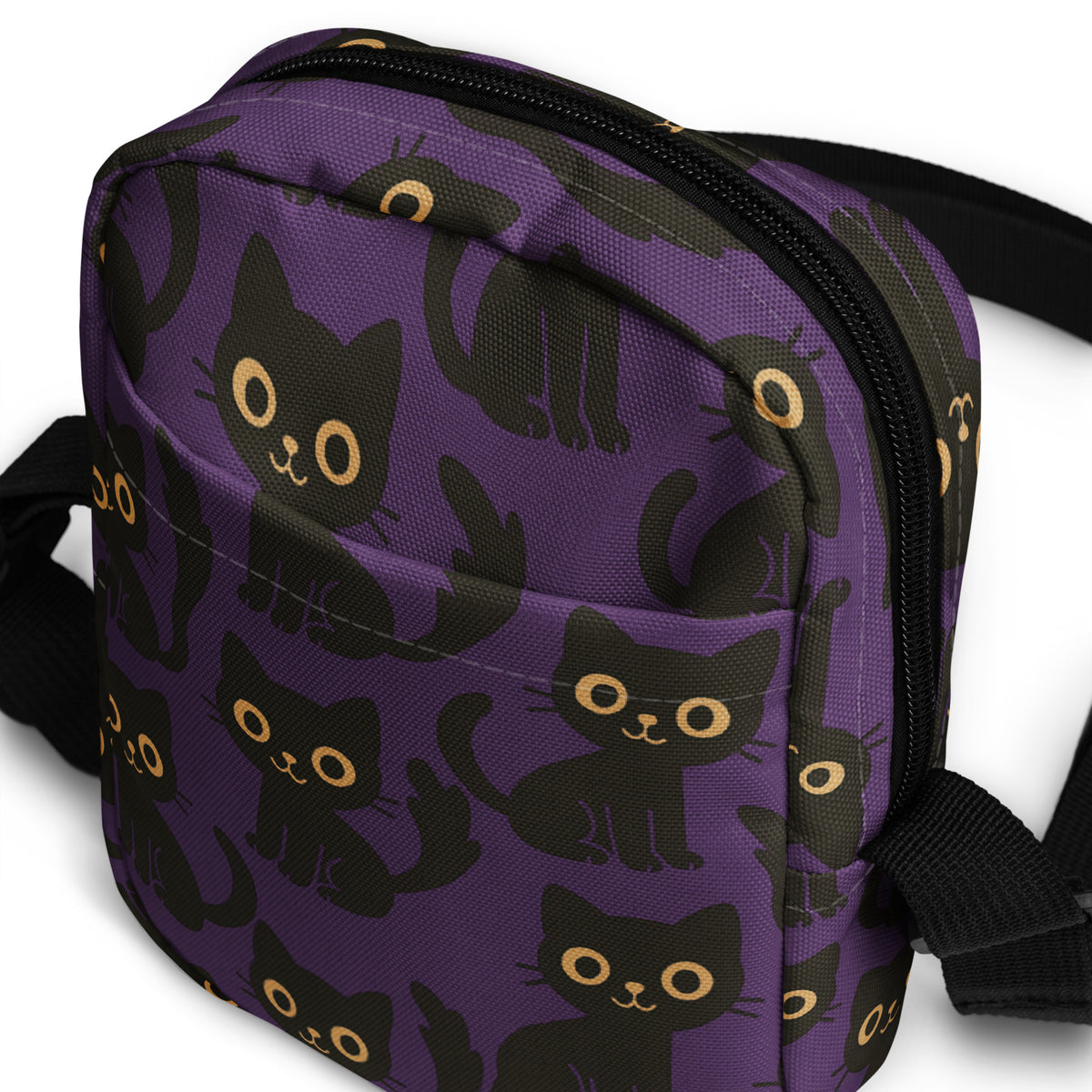 Cute Black Cat Halloween Crossbody Bag – Water Resistant Mini Purse With Adjustable Strap & Pockets