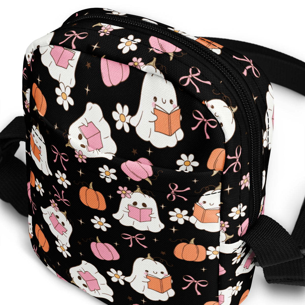 Reading Ghost Halloween Crossbody Bag – Water Resistant Mini Purse With Adjustable Strap & Pockets