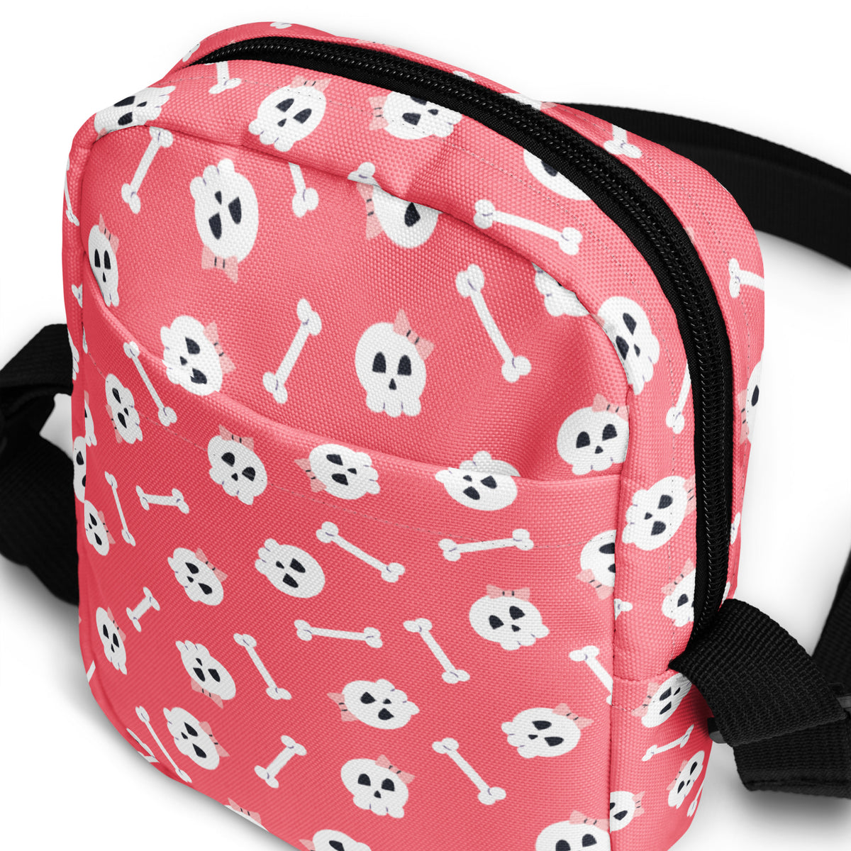 Girls Pink Skull Halloween Crossbody Bag – Water Resistant Mini Purse With Adjustable Strap & Pockets