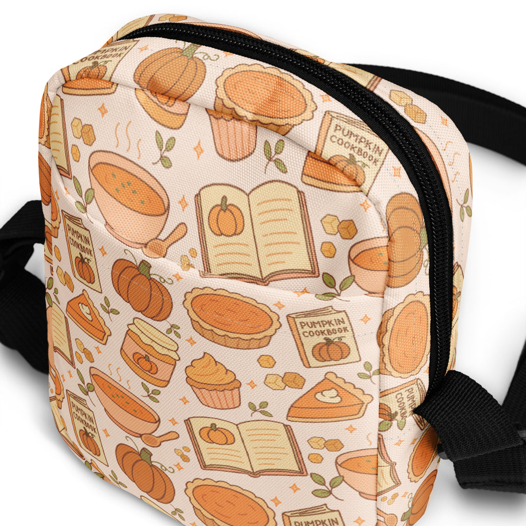Pumpkin Pie Themed Crossbody Bag – Water Resistant Mini Purse With Adjustable Strap & Pockets