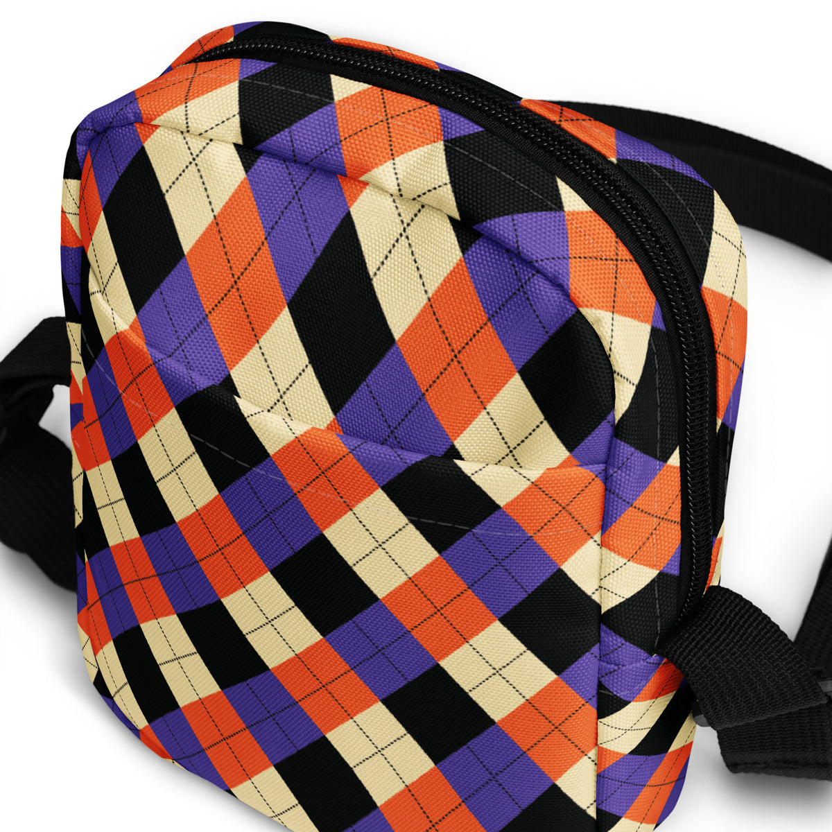 Halloween Argyle Crossbody Bag – Water Resistant Mini Purse With Adjustable Strap & Pockets