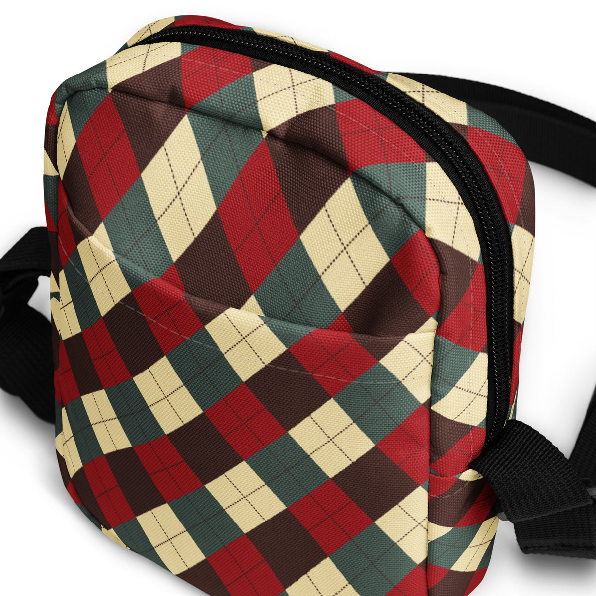 Vintage Christmas Argyle Crossbody Bag – Water Resistant Mini Purse With Adjustable Strap & Pockets